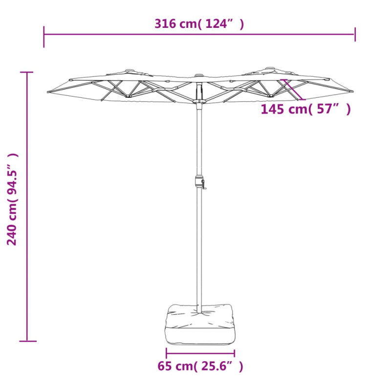 Podwójny parasol ogrodowy, taupe, 316x240 cm