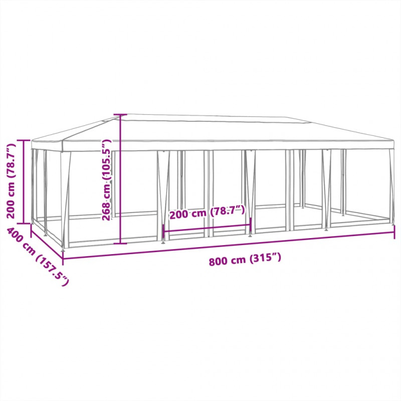 Namiot imprezowy z 12 ścianami z siatki, biały, 8x4 m, HDPE
