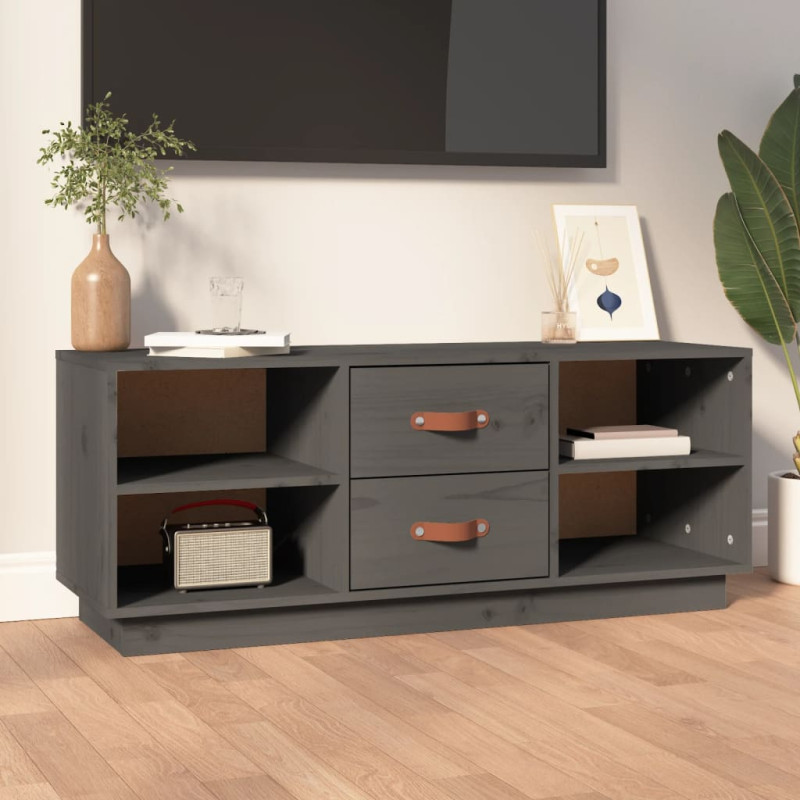 Szafka pod TV, szara, 100x34x40 cm, lite drewno sosnowe