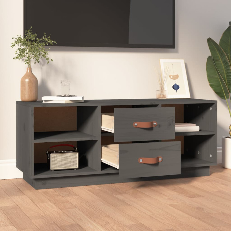 Szafka pod TV, szara, 100x34x40 cm, lite drewno sosnowe