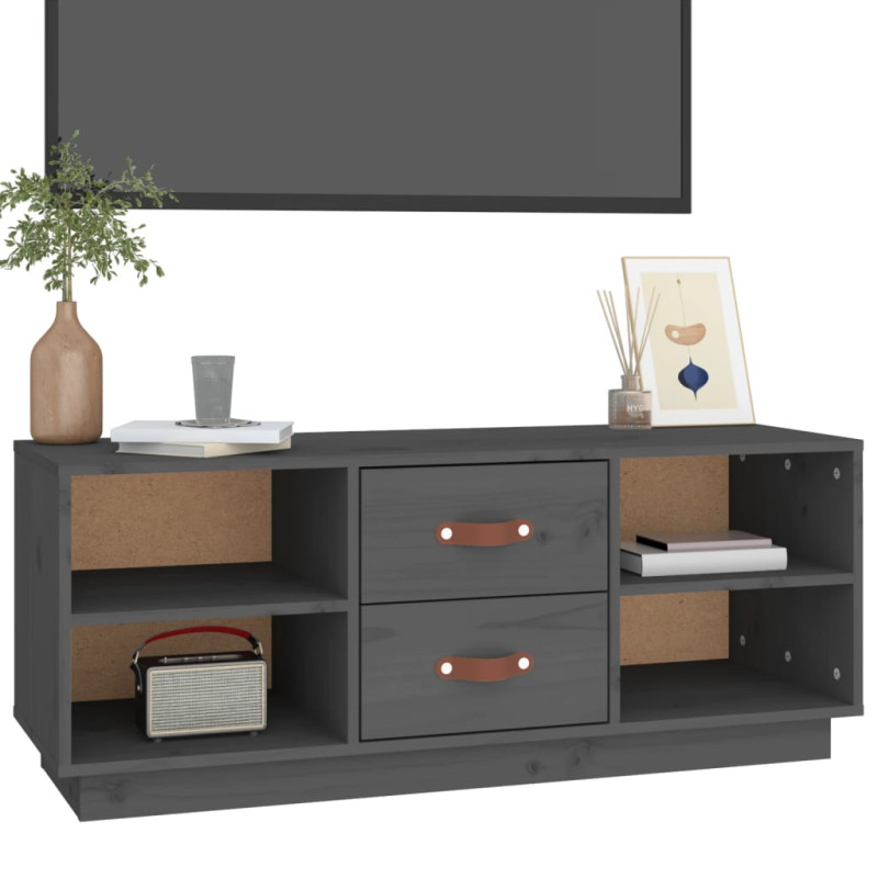 Szafka pod TV, szara, 100x34x40 cm, lite drewno sosnowe