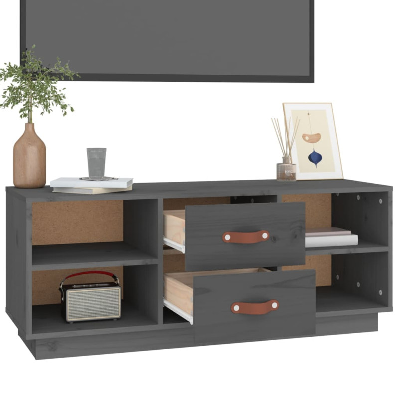 Szafka pod TV, szara, 100x34x40 cm, lite drewno sosnowe