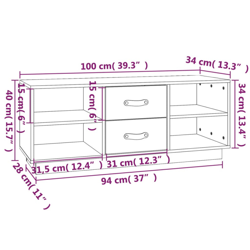 Szafka pod TV, szara, 100x34x40 cm, lite drewno sosnowe