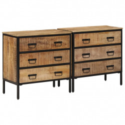 Szafki, 2 szt., 70x35x70 cm, lite surowe drewno mango