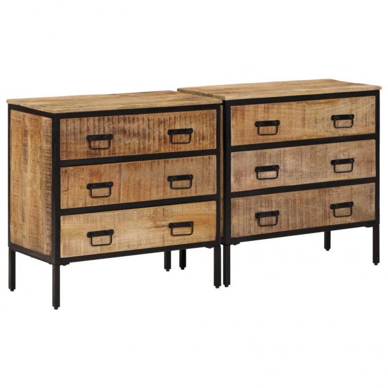 Szafki, 2 szt., 70x35x70 cm, lite surowe drewno mango