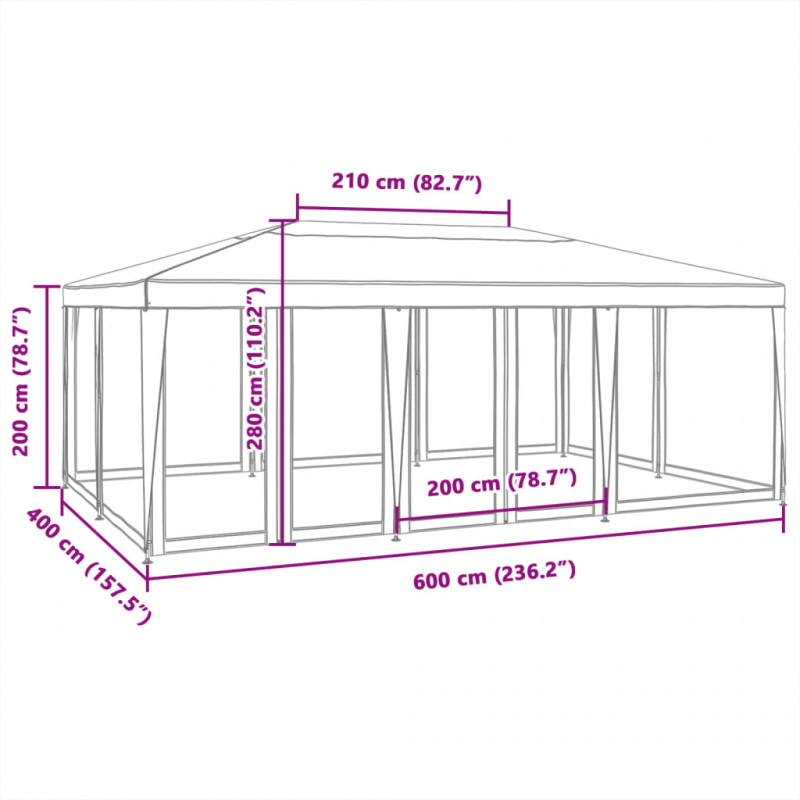 Namiot imprezowy z 10 ścianami z siatki, zielony, 6x4 m, HDPE