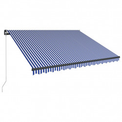 Ręcznie zwijana markiza z LED, 400 x 300 cm, niebiesko-biała