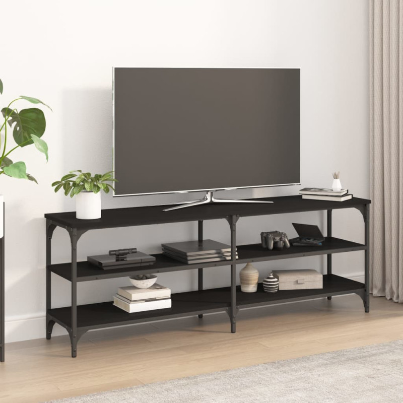 Szafka pod TV, czarna, 140x30x50 cm, materiał drewnopochodny