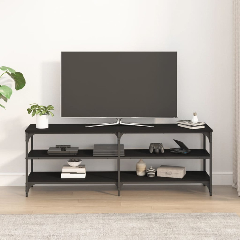 Szafka pod TV, czarna, 140x30x50 cm, materiał drewnopochodny