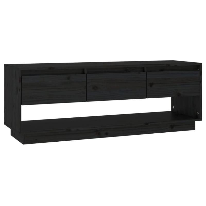 Szafka pod TV, czarna, 110,5x34x40 cm, lite drewno sosnowe