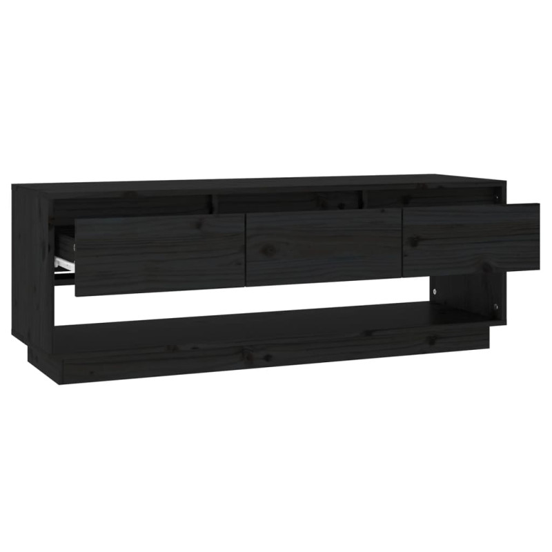 Szafka pod TV, czarna, 110,5x34x40 cm, lite drewno sosnowe
