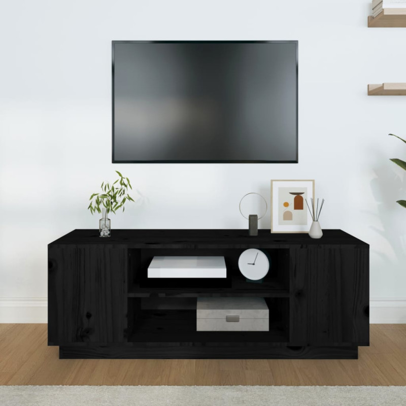 Szafka pod TV, czarna, 110x35x40,5 cm, lite drewno sosnowe