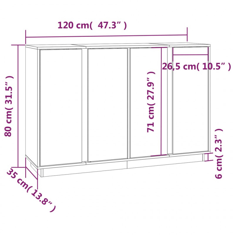 Szafka, 120x35x80 cm, lite drewno sosnowe