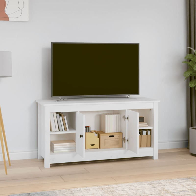 Szafka pod telewizor, biała, 103x36,5x52 cm, drewno sosnowe