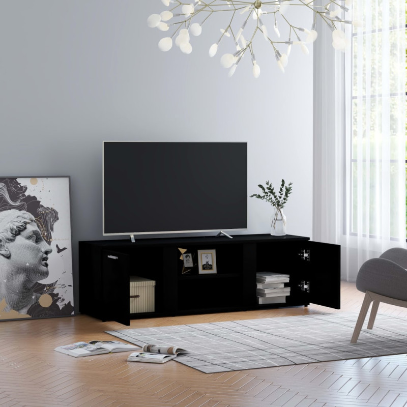 Szafka pod TV, czarna, 120x34x37 cm, materiał drewnopochodny