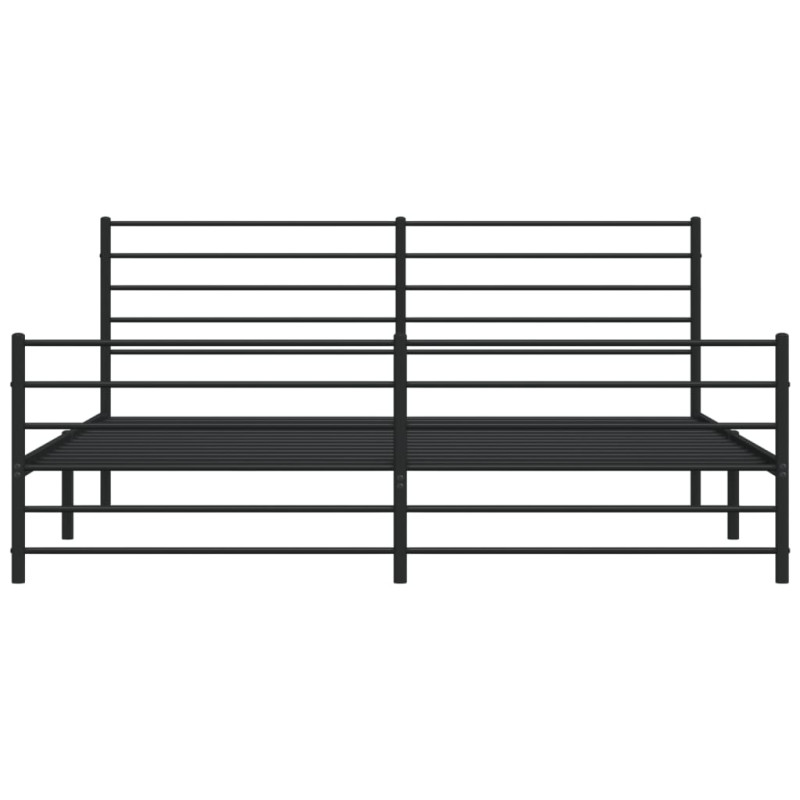 Metalowa rama łóżka z wezgłowiem i zanóżkiem, czarna, 200x200cm