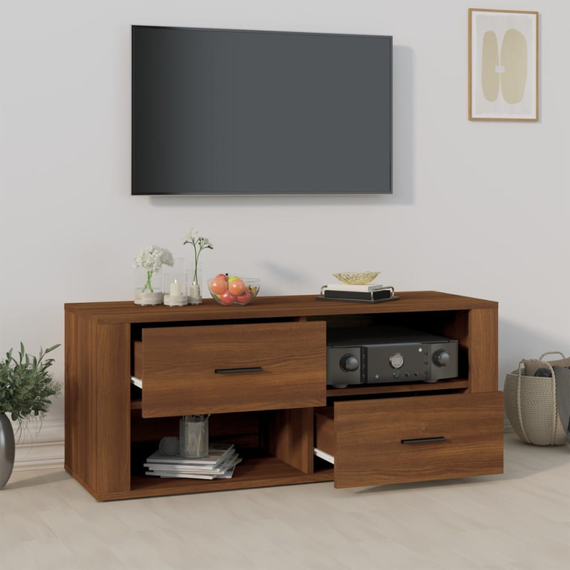 Szafka pod telewizor, brązowy dąb, 100x35x40 cm