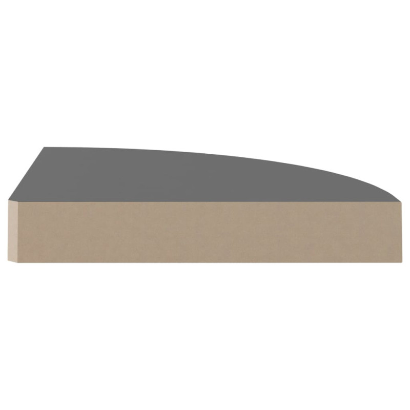 Narożna półka ścienna, wysoki połysk, szara, 25x25x3,8 cm, MDF