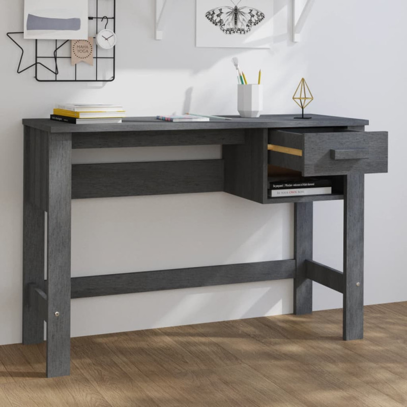 Biurko HAMAR, ciemnoszare, 110x40x75 cm, lite drewno sosnowe