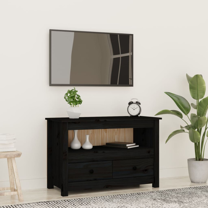 Szafka pod TV, czarna, 79x35x52 cm, lite drewno sosnowe