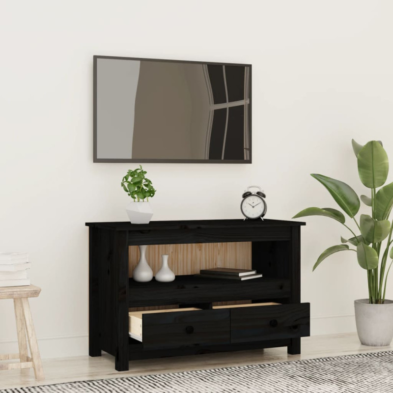 Szafka pod TV, czarna, 79x35x52 cm, lite drewno sosnowe