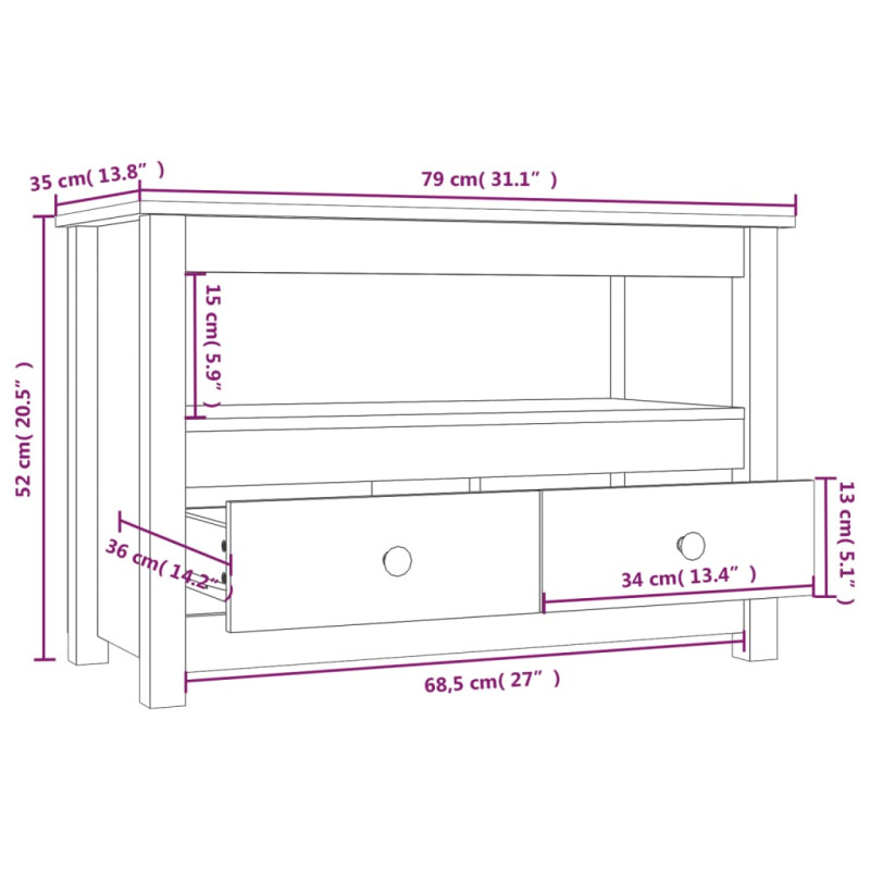 Szafka pod TV, czarna, 79x35x52 cm, lite drewno sosnowe
