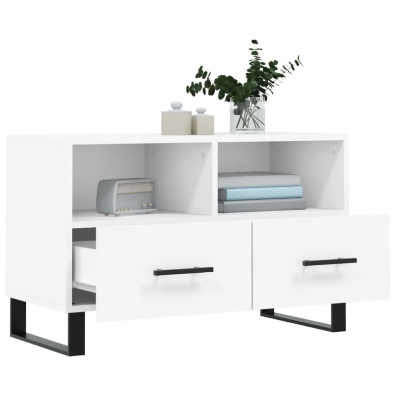 Szafka pod TV, biała, 80x36x50 cm, materiał drewnopochodny