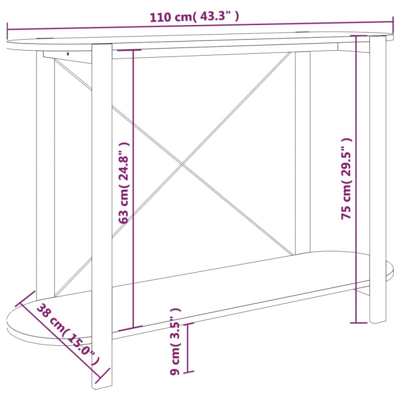 Stolik konsolowy, czarny, 110x38x75 cm, materiał drewnopochodny