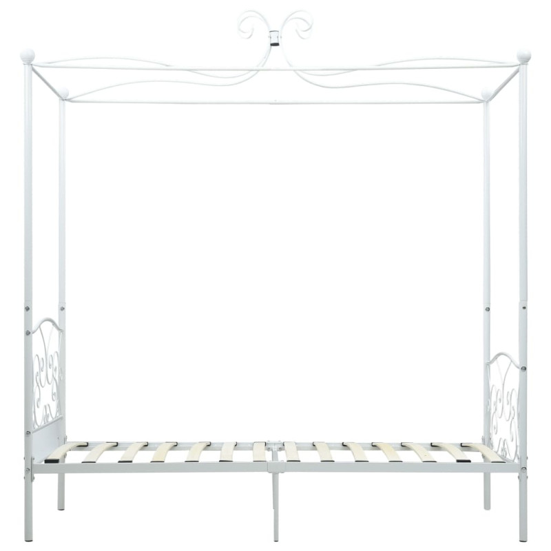 Rama łóżka z baldachimem, biała, metalowa, 90 x 200 cm