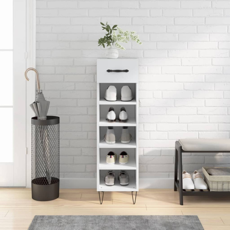 Szafka na buty, biała, 30x35x105 cm, materiał drewnopochodny