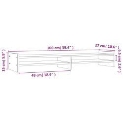 Podstawka na monitor, szara, 100x27x15 cm, lite drewno sosnowe