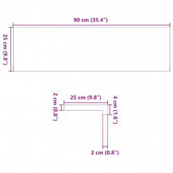 Parapety 2 szt., surowe, 90x25x2 cm, lite drewno dębowe