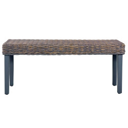 Ławka, 110 cm, szara, rattan kubu i lite drewno mango