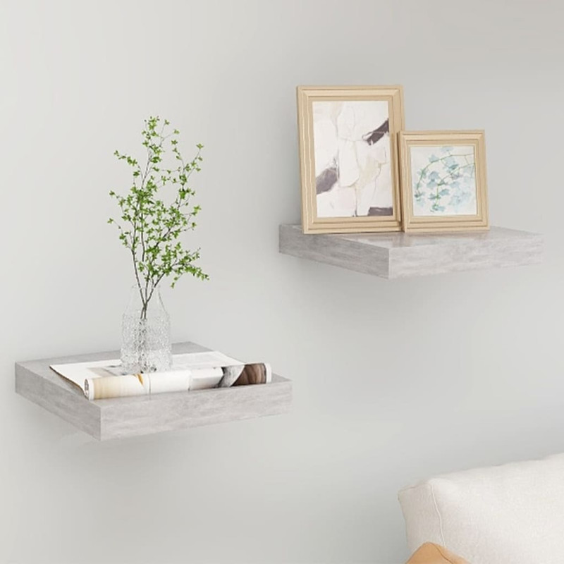 Półki ścienne, 2 szt., szarość betonu, 23 x 23,5 x 3,8 cm, MDF