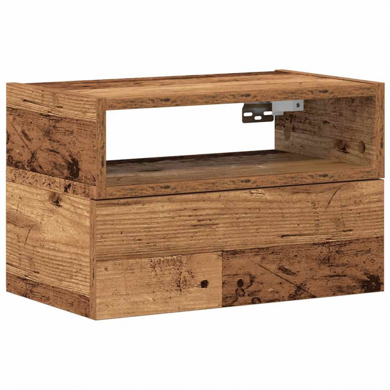Wisząca szafka nocna, stare drewno, 45x26x28,5 cm