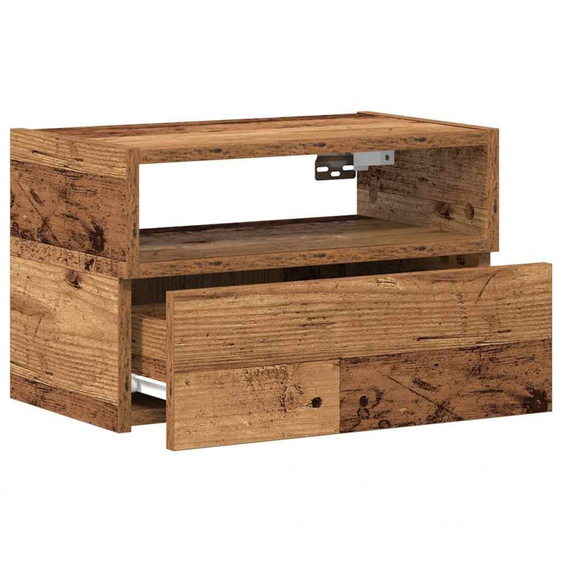 Wisząca szafka nocna, stare drewno, 45x26x28,5 cm