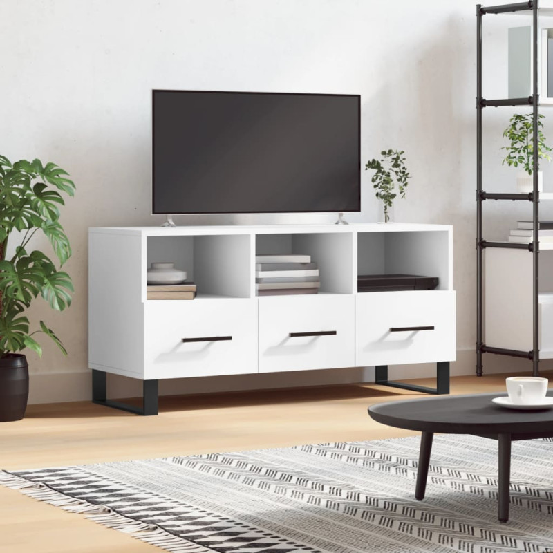 Szafka pod TV, biała, 102x36x50 cm, materiał drewnopochodny