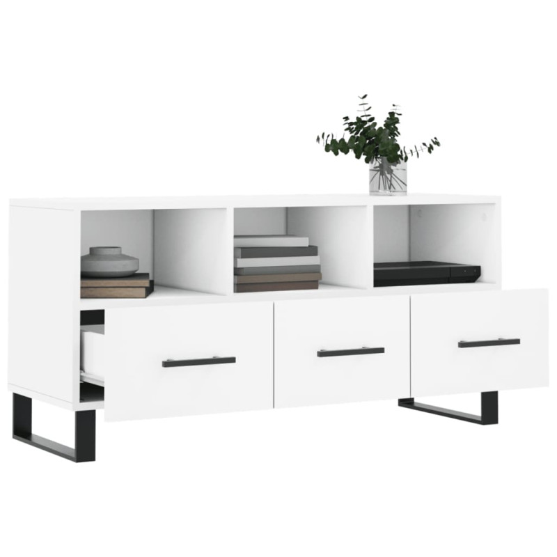 Szafka pod TV, biała, 102x36x50 cm, materiał drewnopochodny