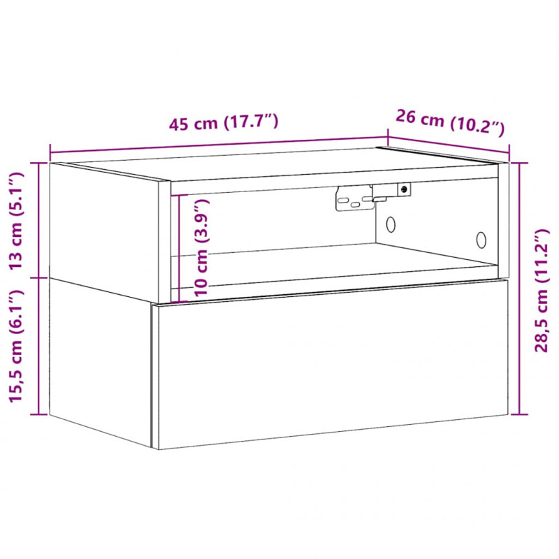 Wiszące szafki nocne, 2 szt., przydymiony dąb, 45x26x28,5 cm