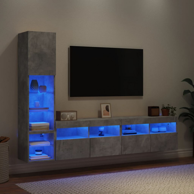 4-częściowy zestaw mebli TV z LED, szarość betonu