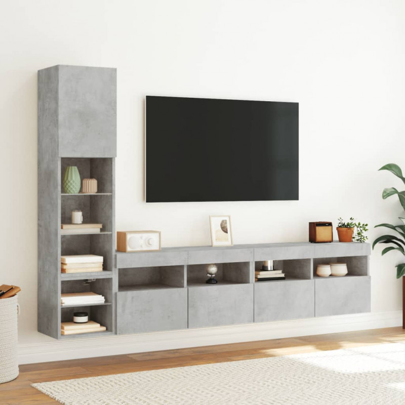 4-częściowy zestaw mebli TV z LED, szarość betonu