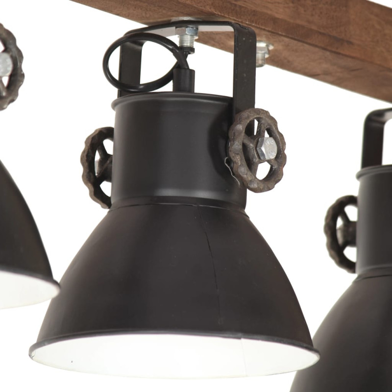 Industrialna lampa sufitowa, czarna, E27, drewno mango
