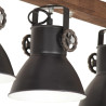 Industrialna lampa sufitowa, czarna, E27, drewno mango