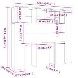 Wezgłowie łóżka z półkami, szarość betonu, 120x18,5x102,5 cm