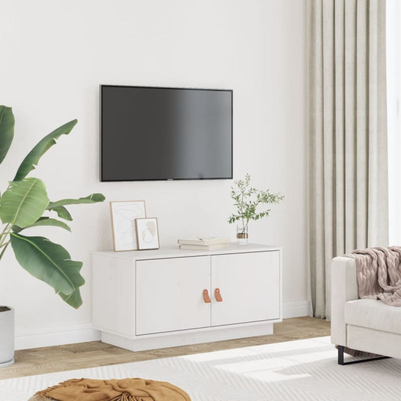 Szafka pod telewizor, biała, 80x34x40 cm, lite drewno sosnowe