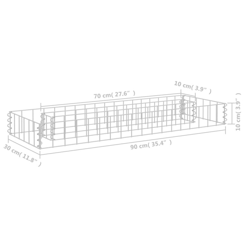 Podwyższona donica gabionowa, galwanizowana stal, 90x30x10 cm
