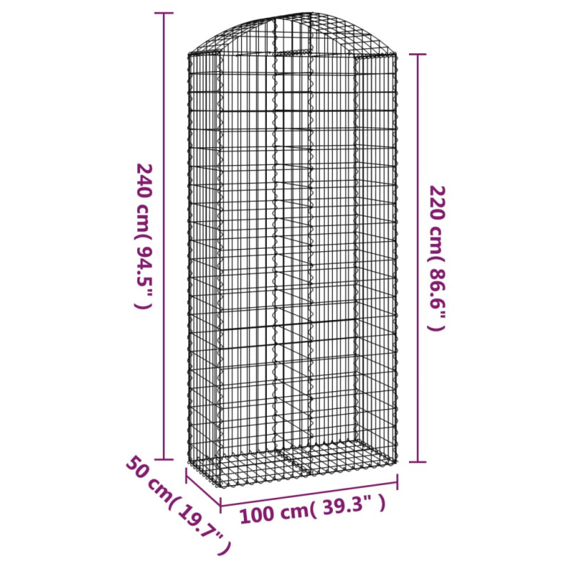 Łukowaty kosz gabionowy 100x50x220/240 cm, galwanizowane żelazo