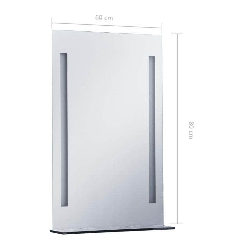 Ścienne lustro łazienkowe z LED, z półką, 60 x 80 cm