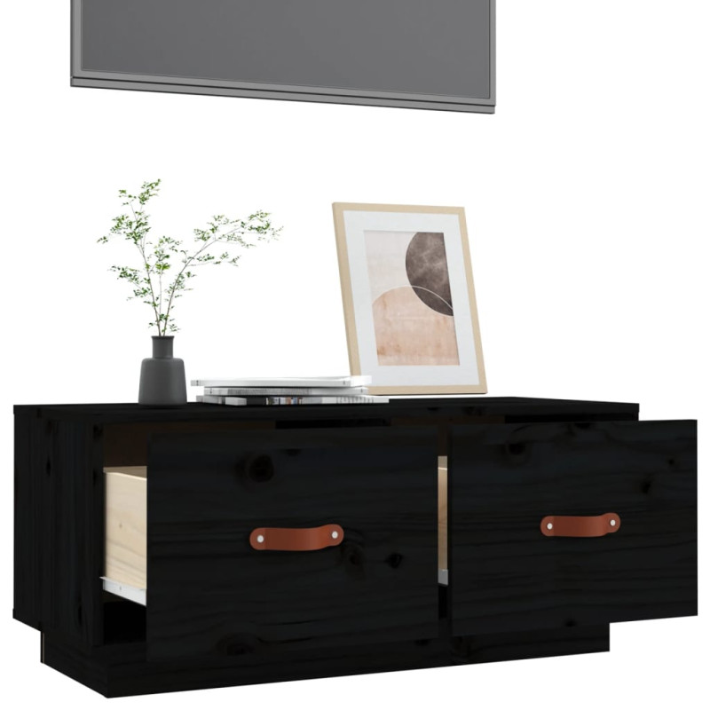Szafka pod TV, czarna, 80x34x35 cm, lite drewno sosnowe