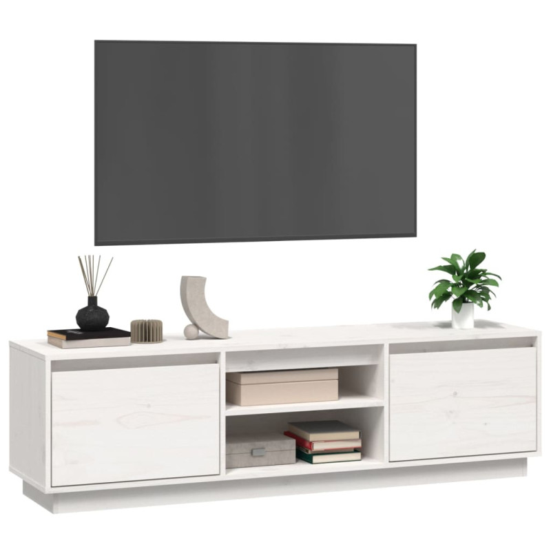 Szafka pod telewizor, biała, 140x35x40 cm, lite drewno sosnowe